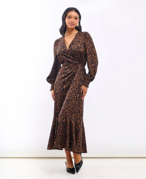 Needs No Label Animal Wrap Long Sleeve Midaxi Dress