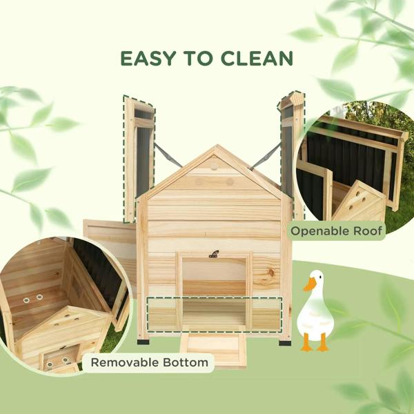 Natural wood duck house with openable roof and removable bottom panel