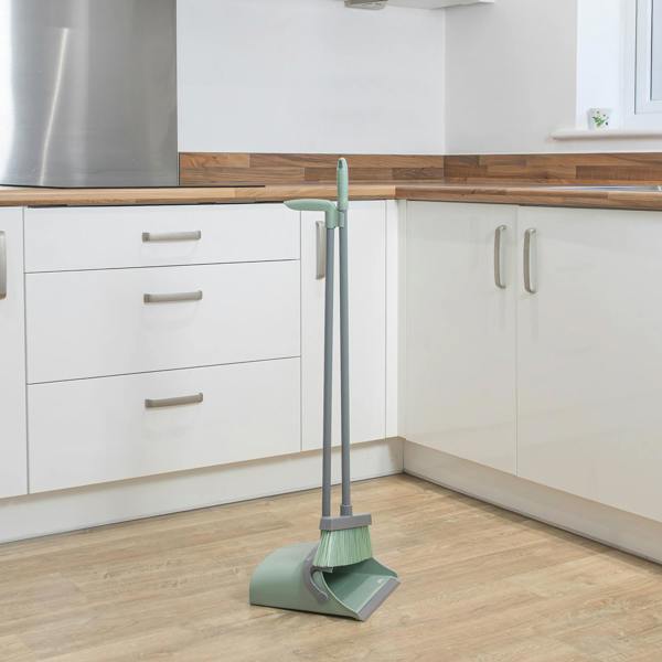 JVL Long Handle Lobby Dust Pan And Brush Set - Green