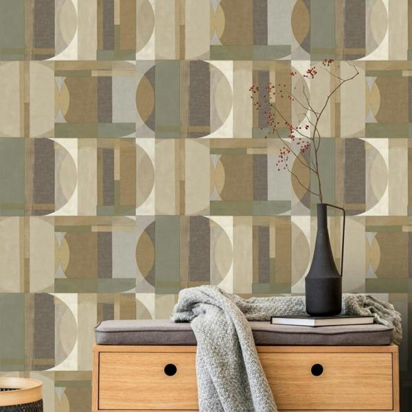 Grandeco Abstract Retro Sojo Textured Wallpaper, Green