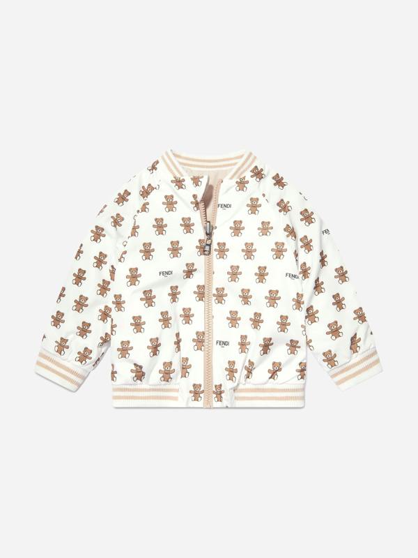 Fendi Kids Fendi Baby Reversible Bear Zip Up in White