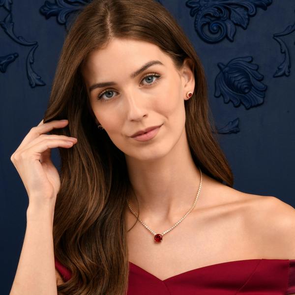 Zavana Gold Necklace with a Large Centre Red Cubic Zirconia Stone