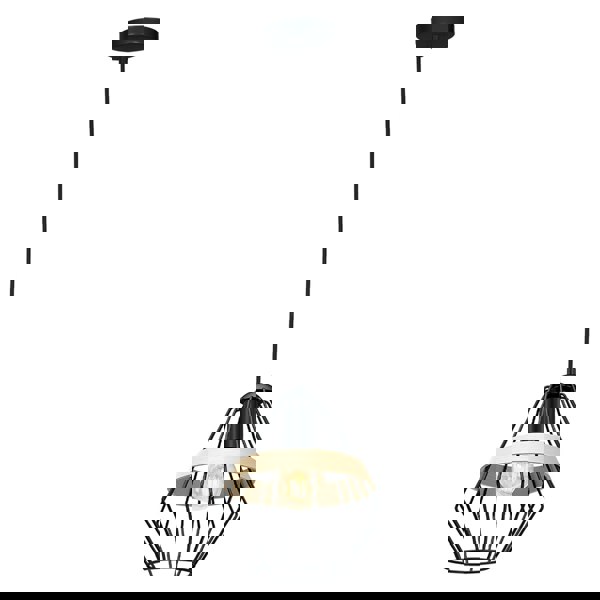 Milagro Cliff Black Pendant Lamp 1XE27 Hand Made Matt Black Cage Style Lamps With Natural Wood Detail