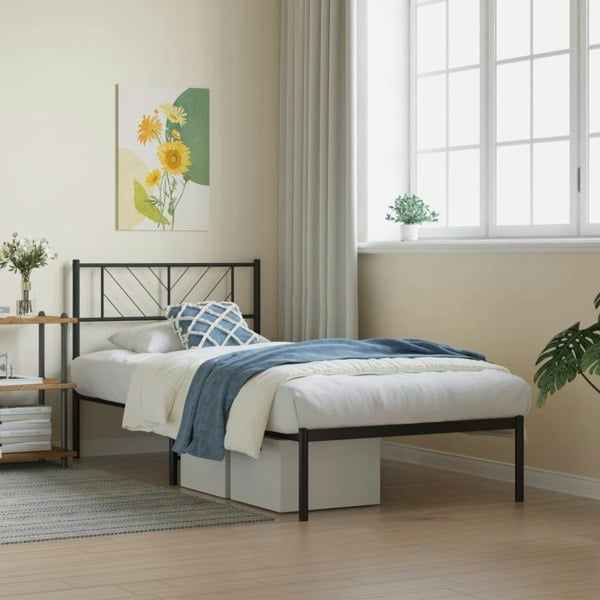Berkfield Metal Bed Frame with Headboard Black 107x203 cm