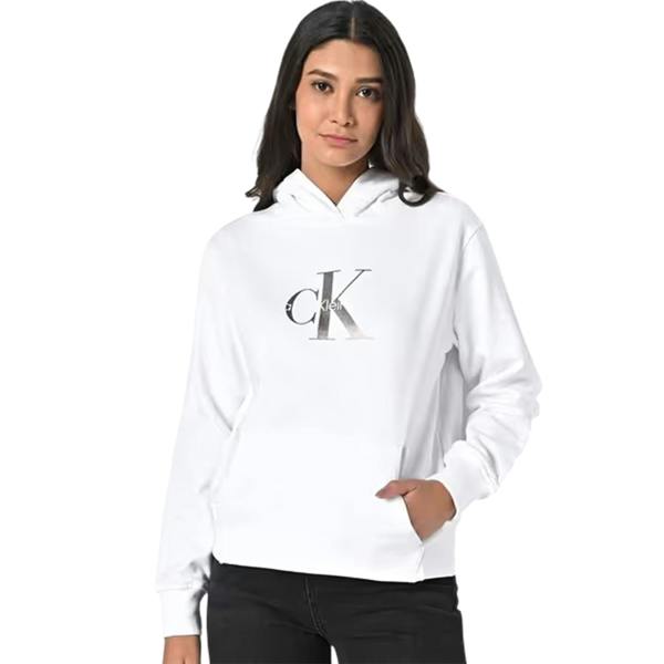 Calvin Klein Womens/Ladies Jeans Jersey Logo Hoodie - Bright White - 