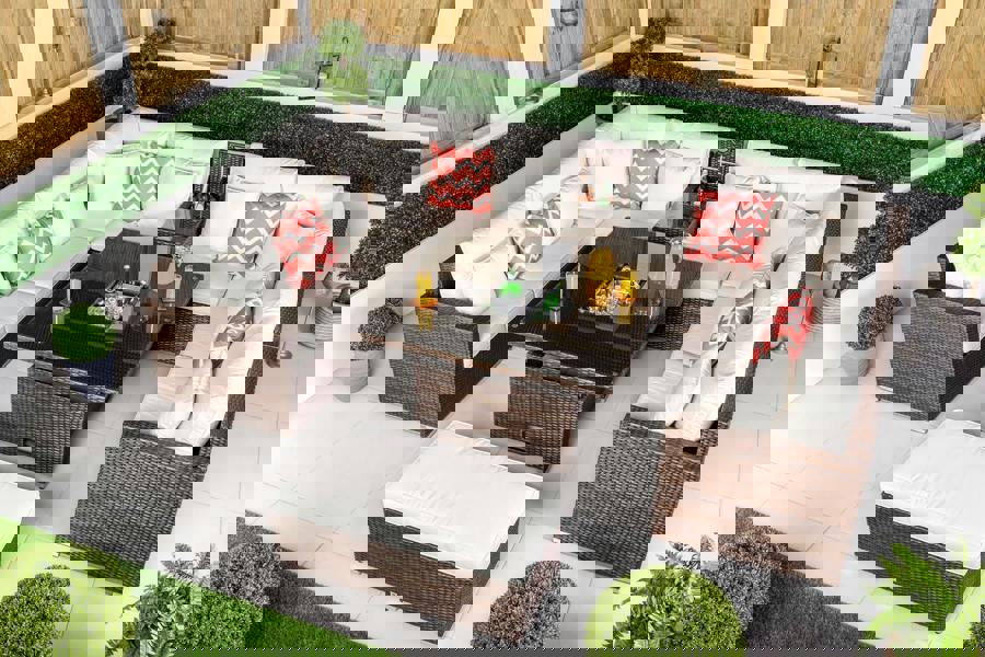 Giardino Havana 8 Seat Modular Sofa Rattan Garden Furniture Set Outdoor Height Adjustable Drinks Cooler Coffee Table, Bench