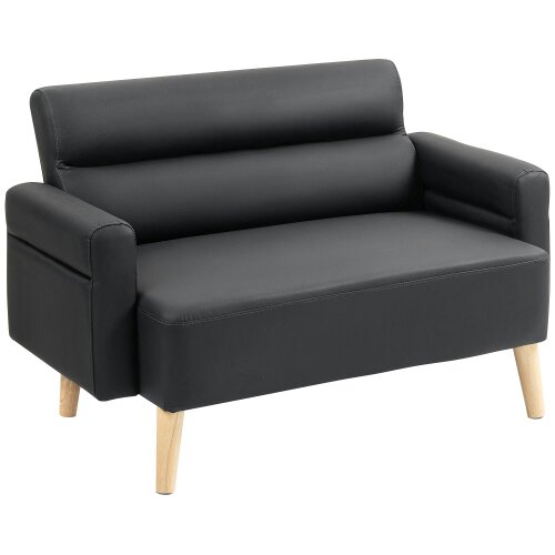 Wyld Haus Raha Black Faux Leather Compact 2 Seater Sofa