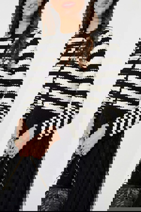 Black And White | 2-In-1 Dress With Striped Top & Midi Mesh Skirt
