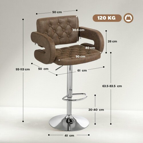 Wyld Haus Dovetti Coffee Brown Faux Leather Adjustable Swivel Bar Stool With Armrests
