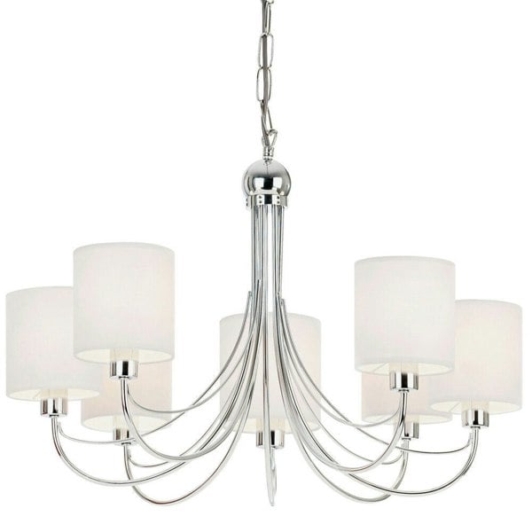 Multi Light Ceiling Pendant 7 Bulb Chrome & White Shade Chandelier Modern Lamp Loops