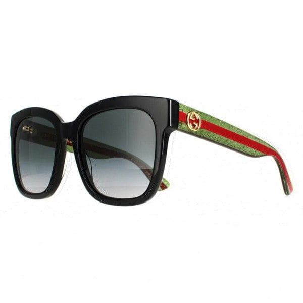 Gucci Sunglasses GG0034SN 002 Black With Green and Red Glitter Grey Gradient
