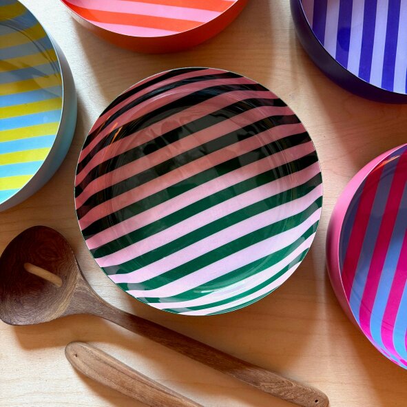 Love Frankie Medium Stripy Bowls - 5 Colours Available - Medium Stripy Bowl in Rose Pink and Forest Green