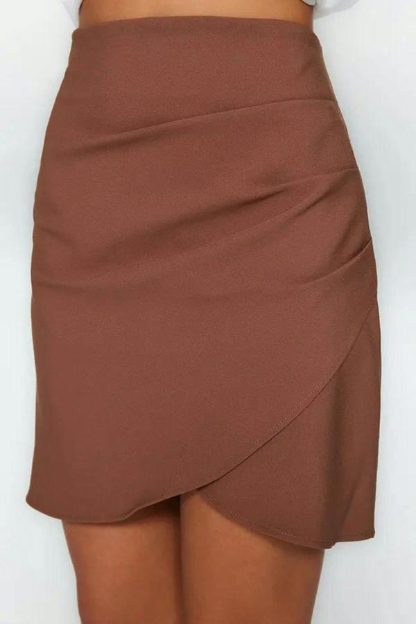 WOVCOR Double-Breasted Mini Woven Skirt with Front Gathering Detail