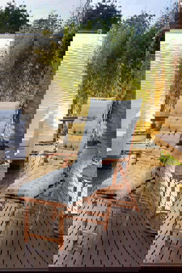 Living and Home 160x50cm Grey Outdoor Sun Lounger Cushion with Slip-Over Back & Side Tie Straps