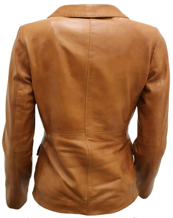 Womens 2 Button Leather Blazer Jacket-Newport - Upperclass Fashions 