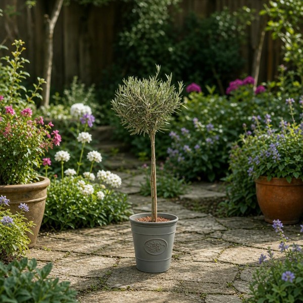 Olive Tree - 90/100cm Tall - Mediterranean Charm for Your Garden - Olive Premium Plastic Planter Grey
