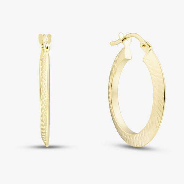 T. H. Baker 9ct Yellow Gold Diamond Cut Creole Hoop Earrings 1.51.3191