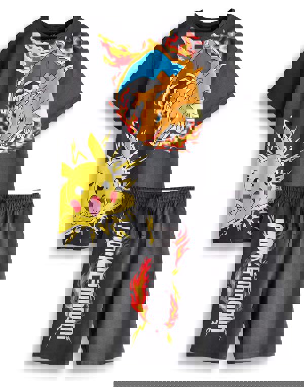 Pokemon Boys Black Pikachu & Charazard T-Shirt and Shorts Set