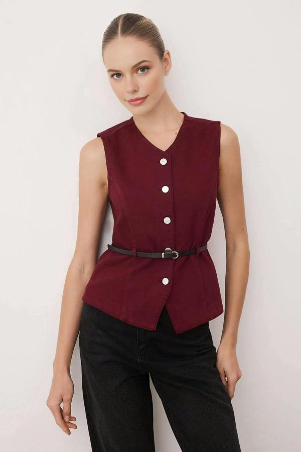 WOVCOR Denim Vest with Belt Detail