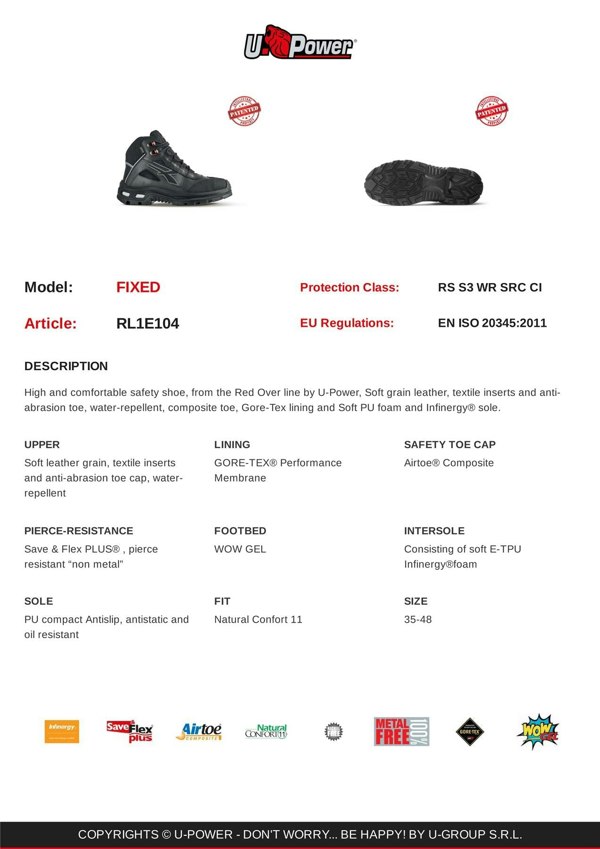 U-Power Fixed Gore-Tex Leather Lace Up Infinergy Mens Waterproof Safety Boots