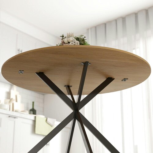 Wyld Haus Luhalari Metal And Wood Oak Finish Industrial Dining Table Seating 4 120 cm