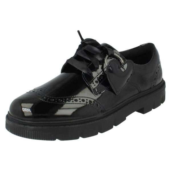Clarks Girls Clarks Leather Removable Heart Charm Brogue Lace Up School Shoes Lorcam Lace