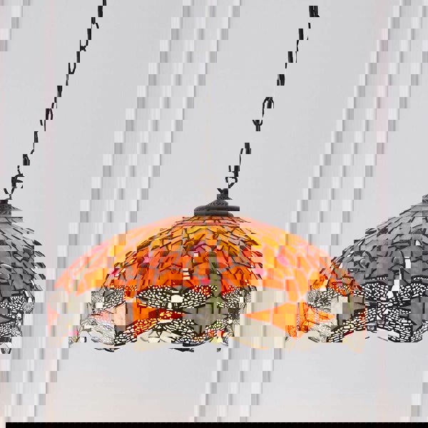 Tiffany Glass Hanging Ceiling Pendant Light Orange Dragonfly 3 Lamp Shade i00112 Loops