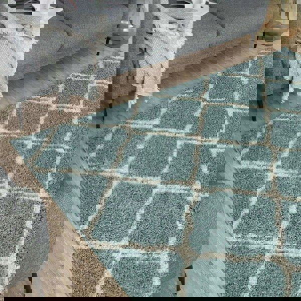 Moroccan Design Thick Shaggy Area Rugs Duck Egg Blue