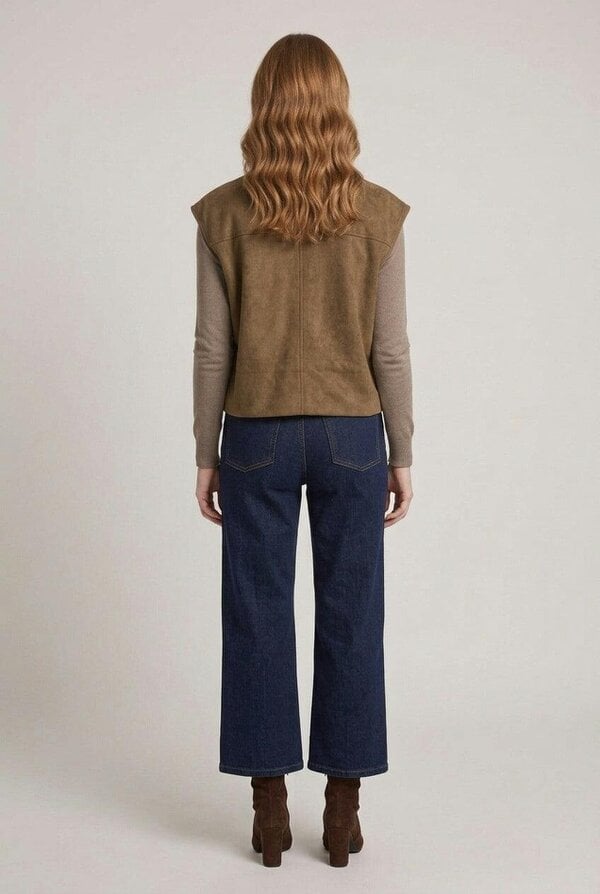 Izabel London Faux Suede Sleeveless High Neck Gilet