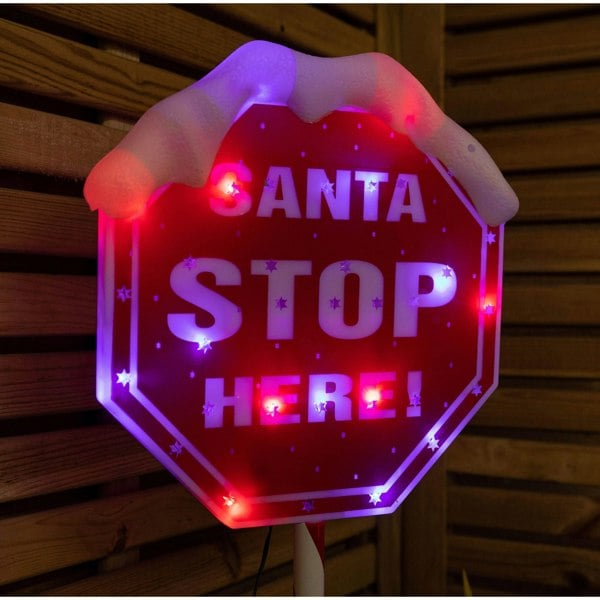 Samuel Alexander 1m Light up Red Santa Stop Here Sign with 30 Multi-Coloured LEDs