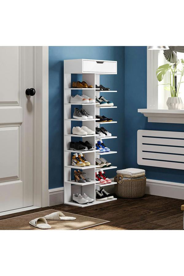 Living and Home 9/8 Tier Open shelves Space Saving Shoe Rack with Drawer Storage Organiser