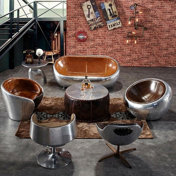 Aviator Airplane Tub Two Seater Sofa, Aluminum Loveseat-Sofas-Weilai Concept-Weilai Concept