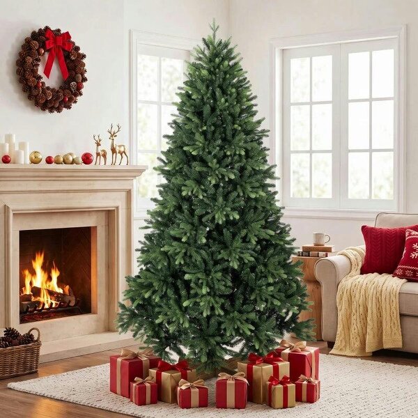 Bobobiy Artificial Christmas Tree, Hinged Xmas Tree with 3834 PE & PVC Branch Tips, 7ft, Green - Green