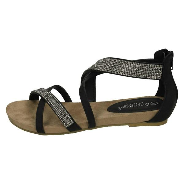 Savannah Ladies Savannah Low Wedge Diamante X Strap Sandals