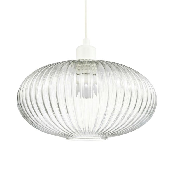 Modern Designer Clear Transparent Line Ribbed Glass Oval Pendant Lamp Shade Image 2