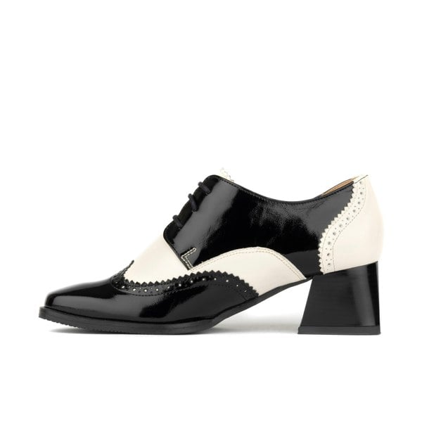Embassy London Ziggy - Black & White - Women’s Patent Leather lace-up Brogue Heel