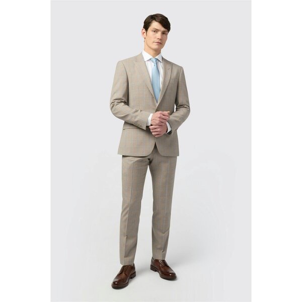 Alexandre Silver Alexandre Tailored Fit Italian Oatmeal Blue Check Jacket