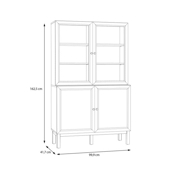 Wyld Haus Niva Light Grey and Natural Oak Effect Display Cabinet with LED Lighting 4 Doors