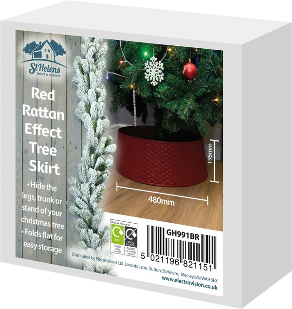 St Helens Christmas Treet Skirt Rattan Style, Red