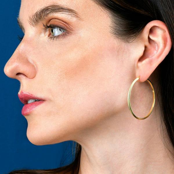 namana Diamond-Cut Gold Plated 925 Sterling Silver Hoop Earrings For Women