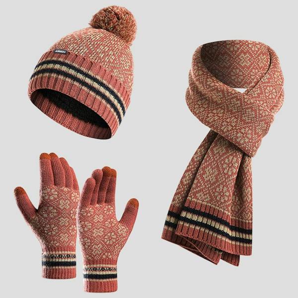 Anniou Knitted Beanie, Scarf and Gloves Set - red - One size