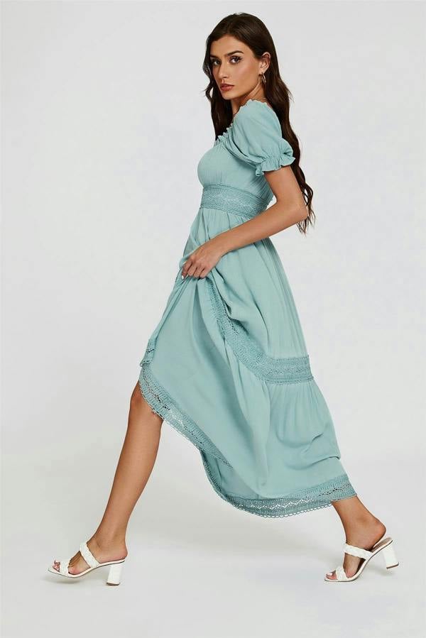 FS Collection Lace Detail Bardot Maxi Dress In Blue