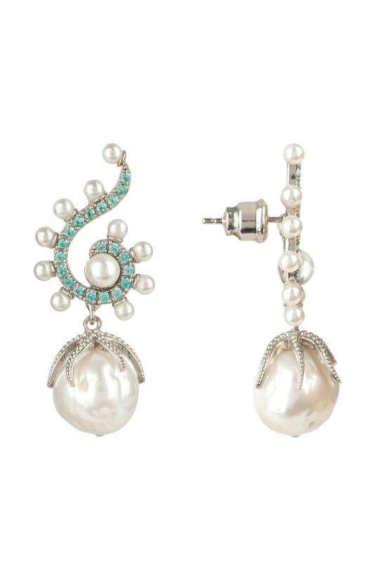Latelita Baroque Pearl Poseidon Gemstone Drop Earrings Aqua Silver