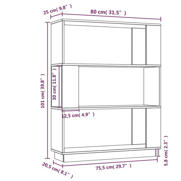 Berkfield Book Cabinet/Room Divider 80x25x101 cm Solid Wood Pine