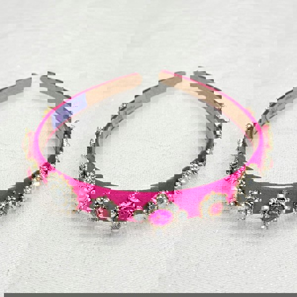 Pink Headband Fuchsia Hair Band Thin Hair Band with Pearls and Jewels