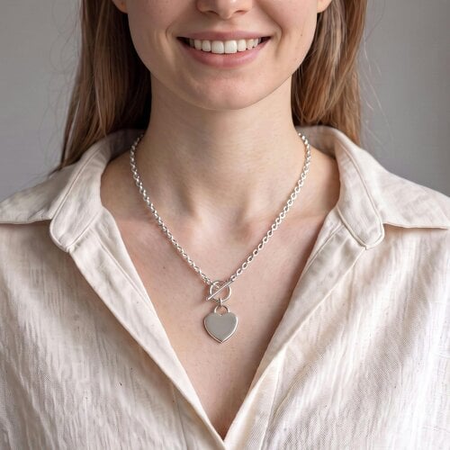 Christopher James of London Sterling Silver Heart Tag Toggle Necklace & Optional Engraving