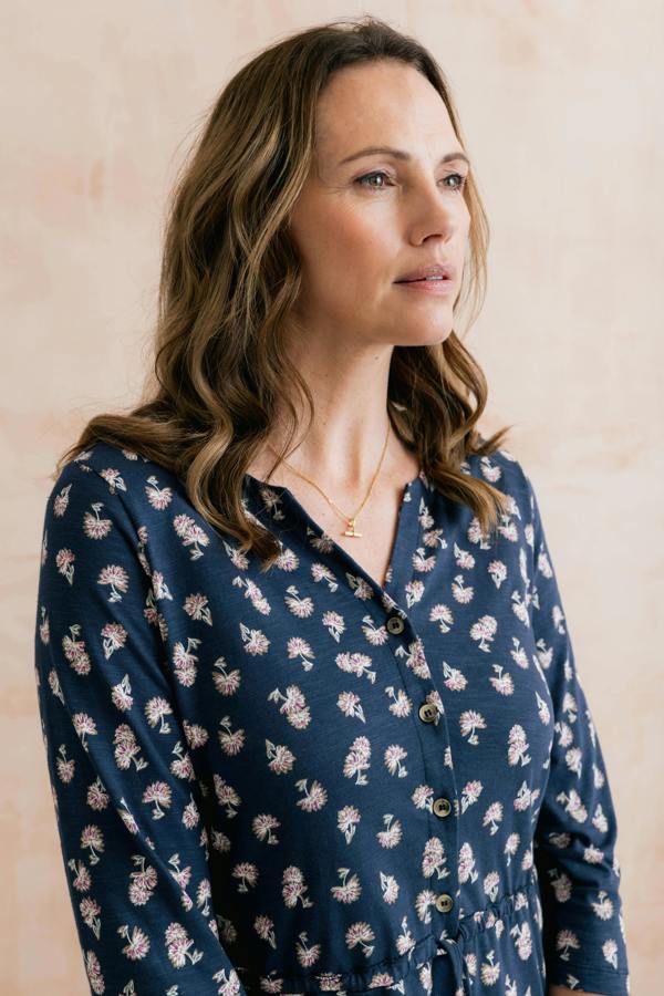 Lily & Me Callowell Printed Organic Jersey Midi Dress Navy