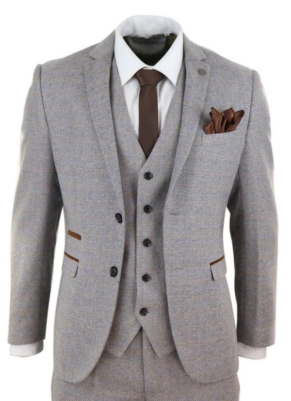 Paul Andrew Mens 3 Piece Cream Tweed Check Vintage Retro Suit