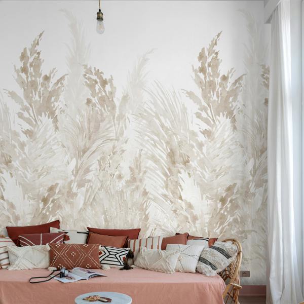 Grandeco Watercolour Pampas Grasses 3 panel repeatable Mural 1.59 x 2.8m, Beige