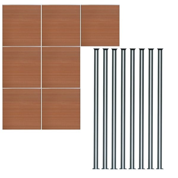 Monstershop Composite Fence Panel x 7 & LED Posts x 8 - Brown